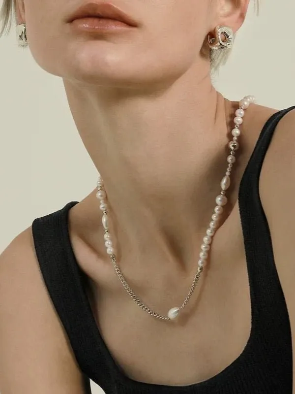 Chain Spliced Pearls Necklaces OT Buckle