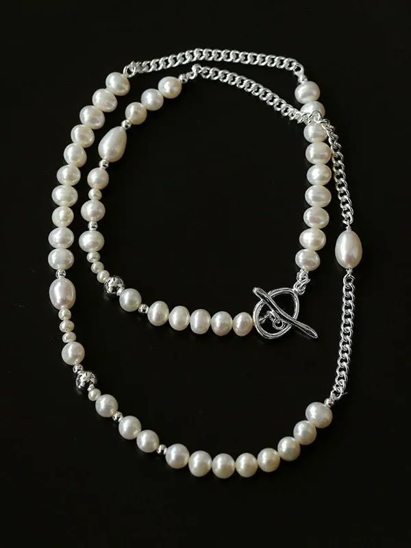 Chain Spliced Pearls Necklaces OT Buckle