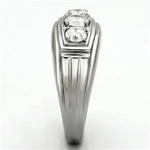 CJG1306 Wholesale Three Stone CZ Stainless Steel Men's Ring