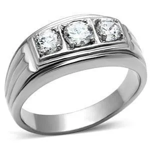 CJG1306 Wholesale Three Stone CZ Stainless Steel Men's Ring