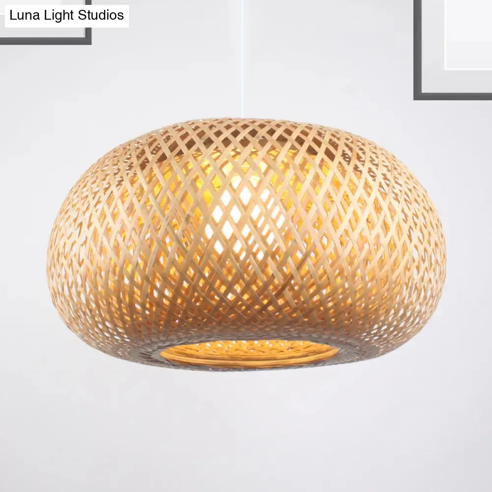 Contemporary Bamboo Donut Pendant: 1-Head Wood Ceiling Light