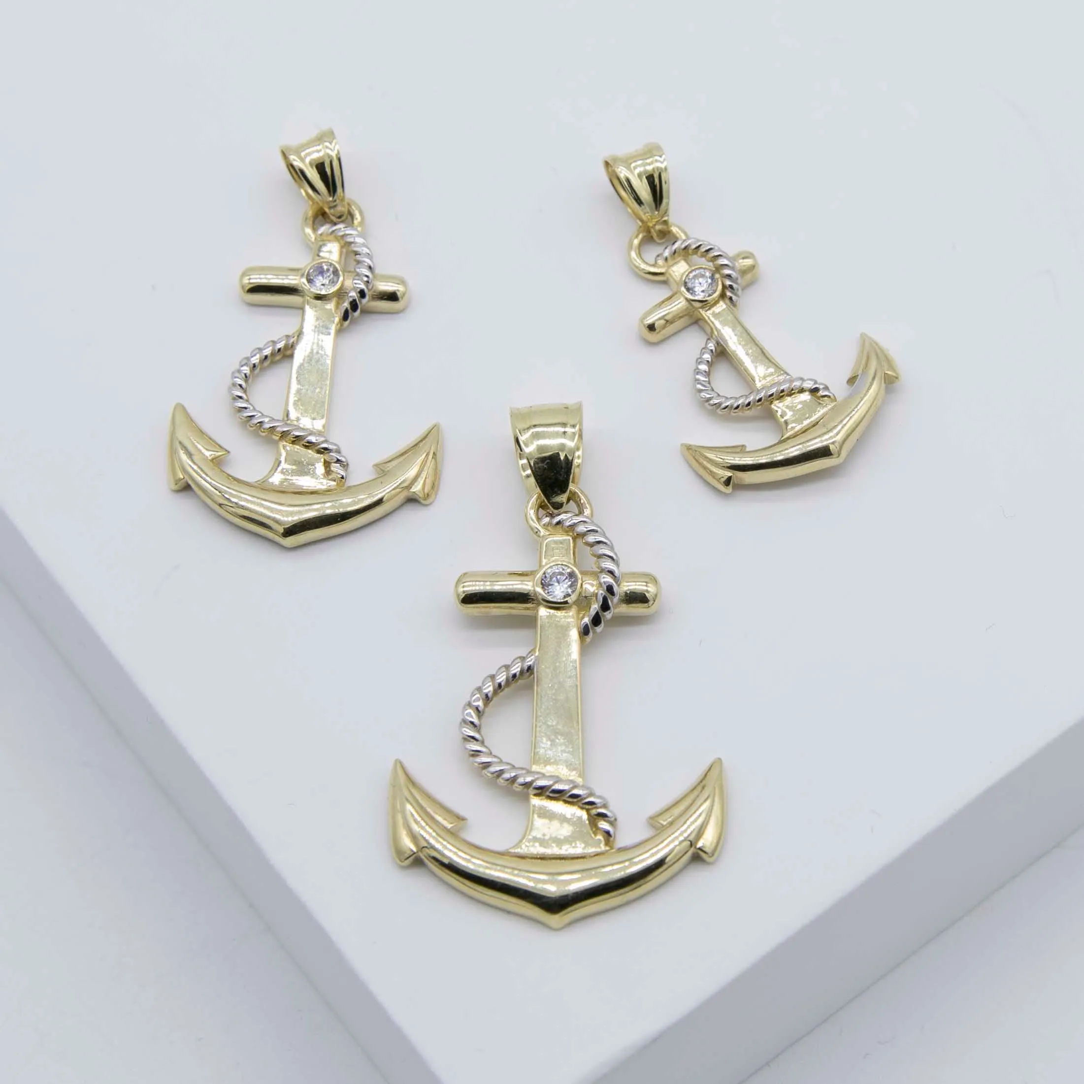 CZ Anchor Charm Pendant 10K Yellow Gold