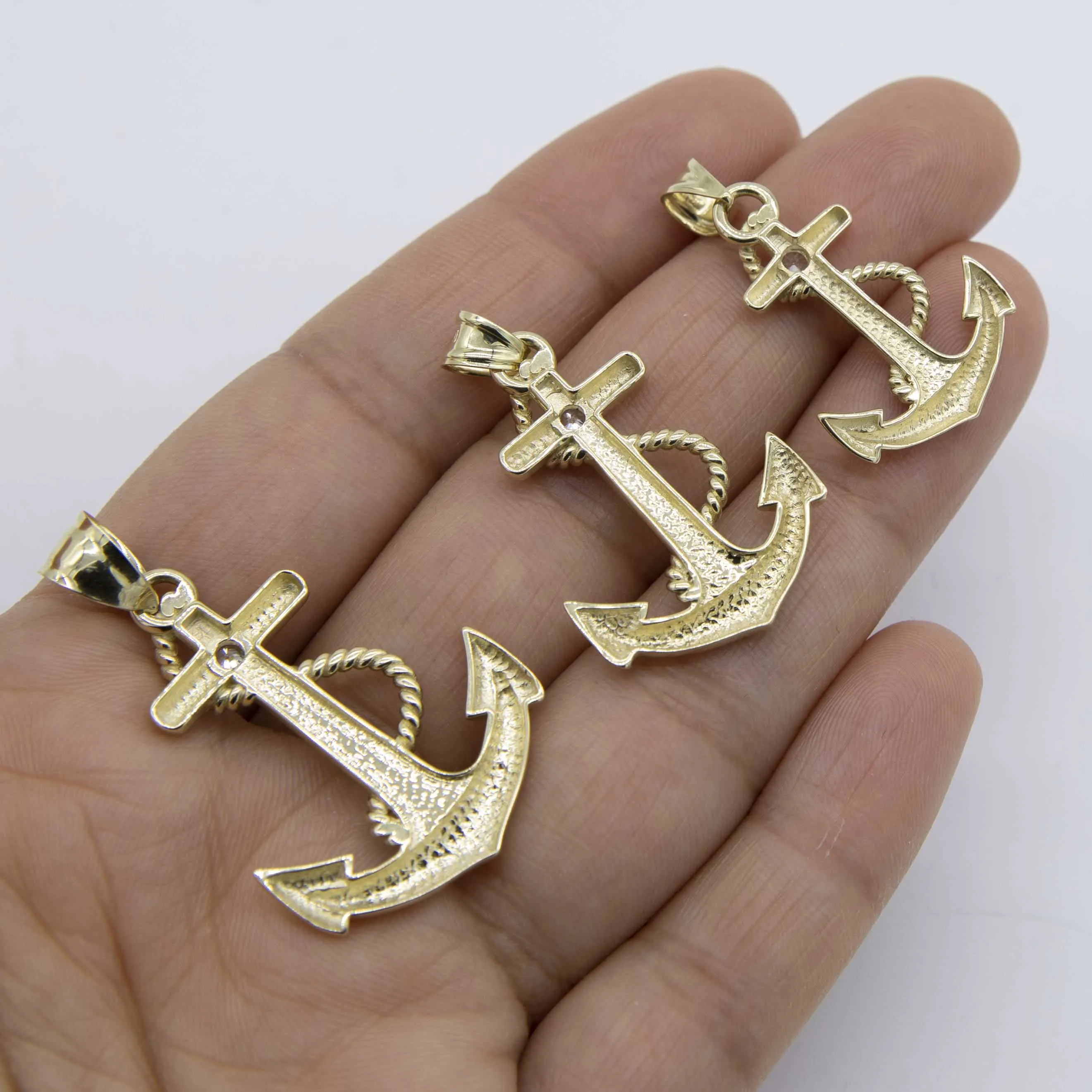 CZ Anchor Charm Pendant 10K Yellow Gold