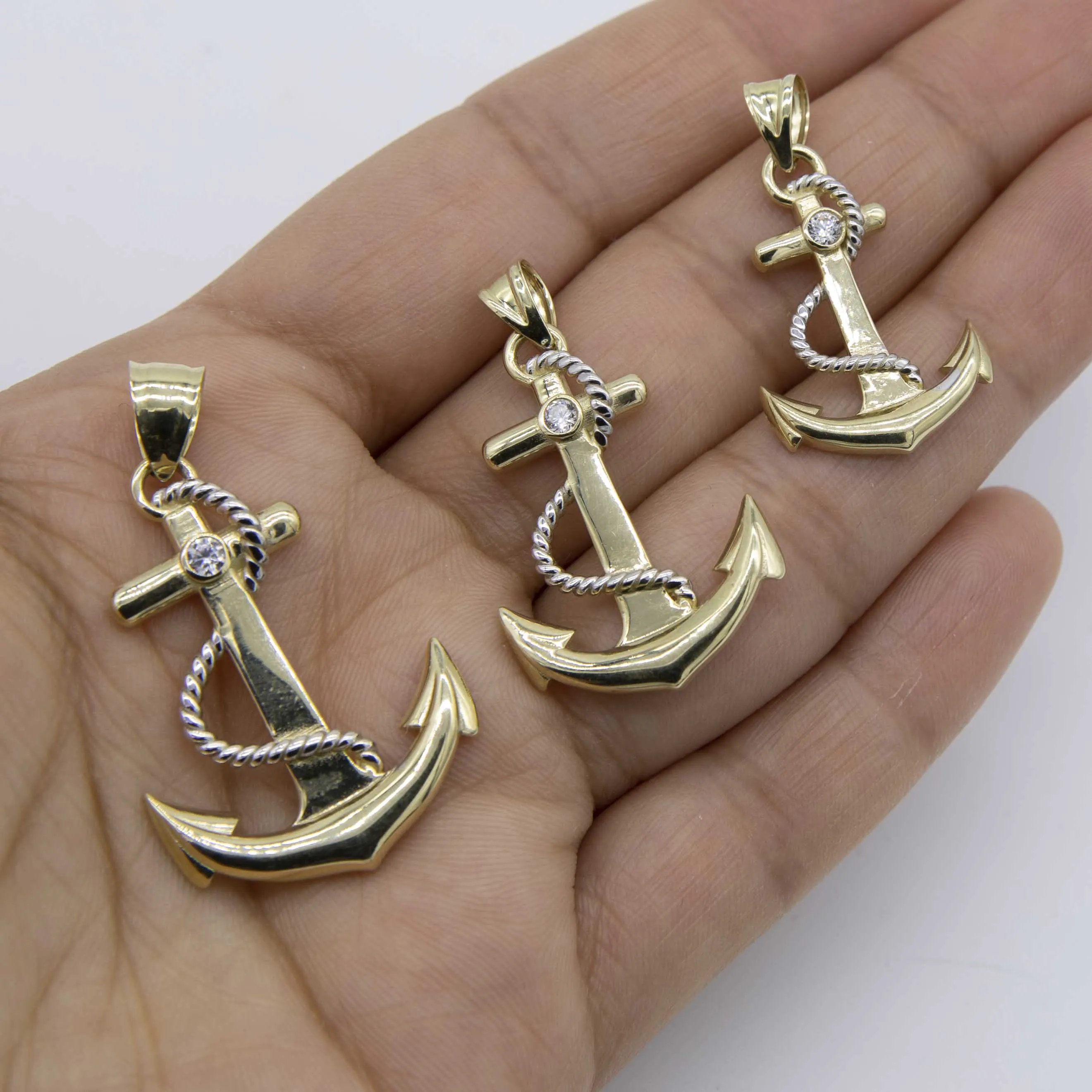 CZ Anchor Charm Pendant 10K Yellow Gold