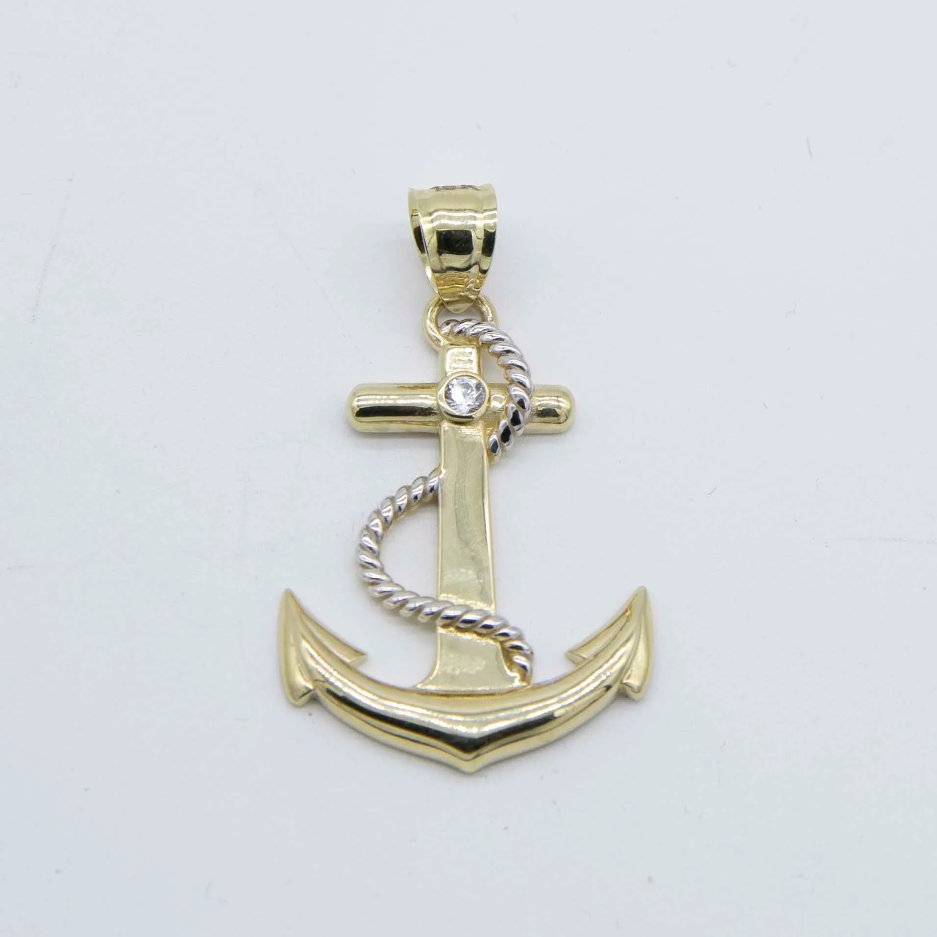 CZ Anchor Charm Pendant 10K Yellow Gold