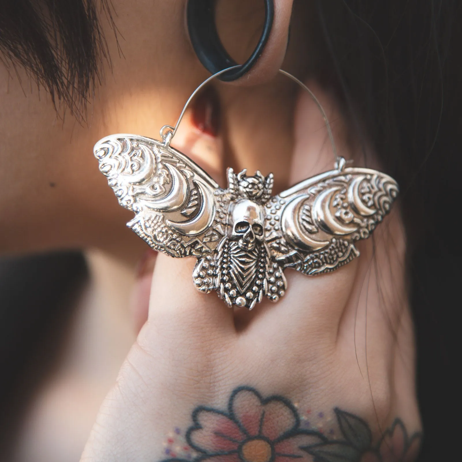 Death Moth Moon Phase Plug Hoops