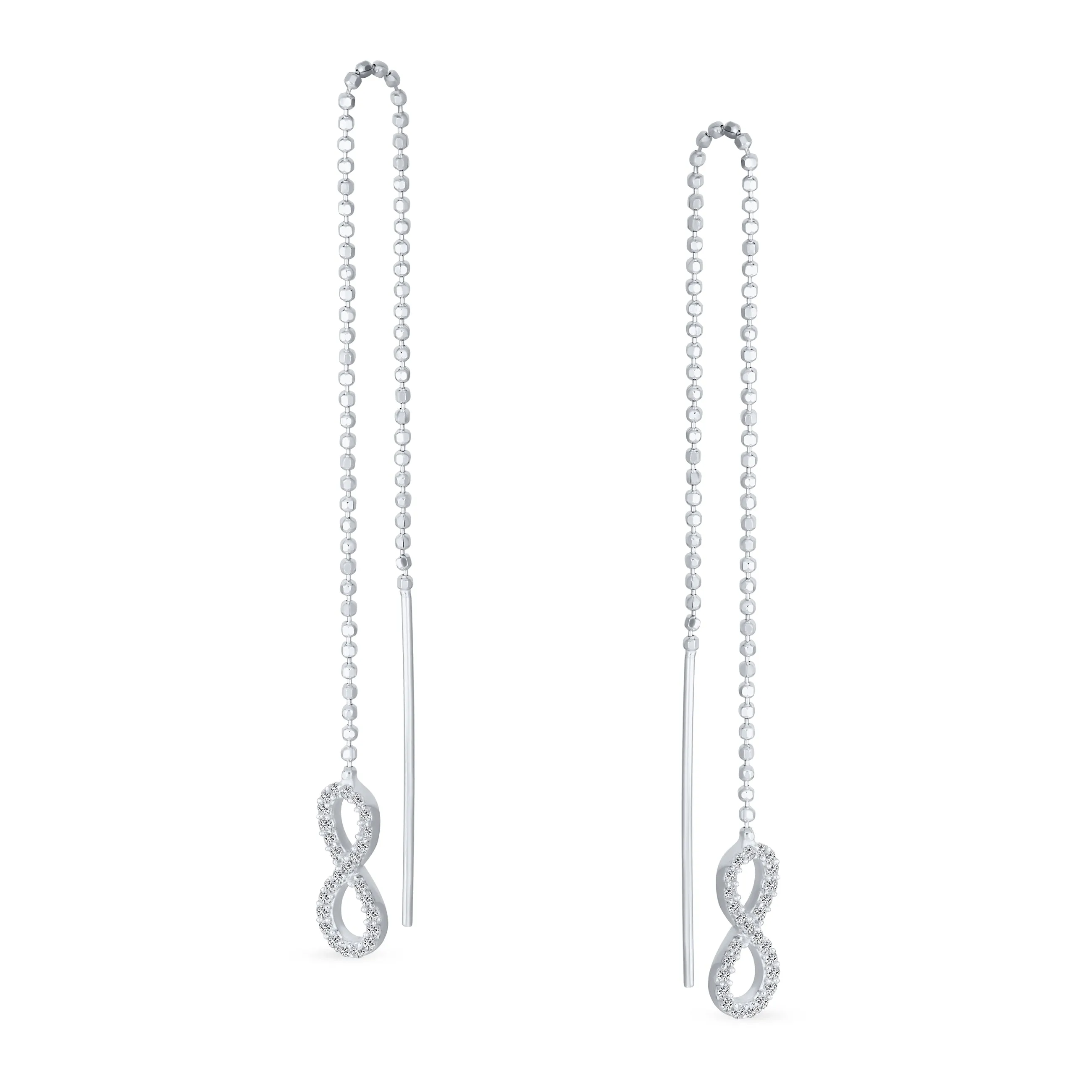 Geometric Figure Eight Dangle Chandelier Earrings with CZ Ball Chain Sterling Silver