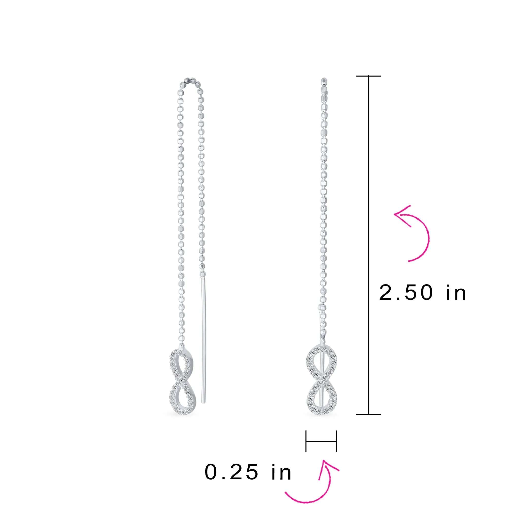 Geometric Figure Eight Dangle Chandelier Earrings with CZ Ball Chain Sterling Silver