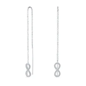 Geometric Figure Eight Dangle Chandelier Earrings with CZ Ball Chain Sterling Silver