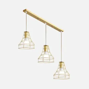 Gold Finish Vintage Pendant Light with Bulb Cage for Kitchen Ceiling Lighting - Metal 3 Bulbs, Stylish Design