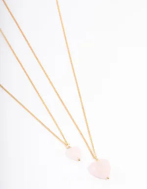 Gold Plated Rose Quartz Heart Necklace Pack