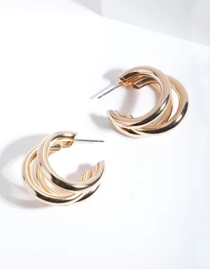 Gold Triple Polished Earrings