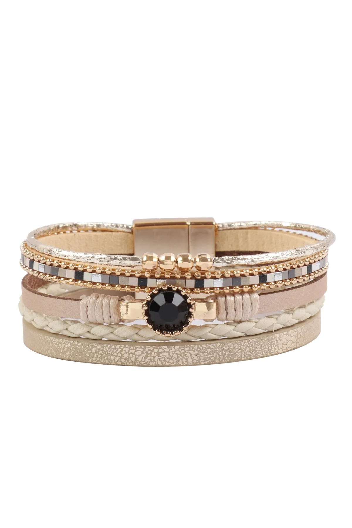 Hdb3157 - Multi Line Leather Charm With Magnetic Lock Bracelet