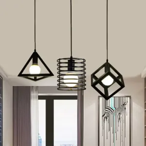 Industrial Metal Black Pendant Lamp with Wire Cage, 3 Bulbs, and Stylish Hanging Lighting for Restaurants