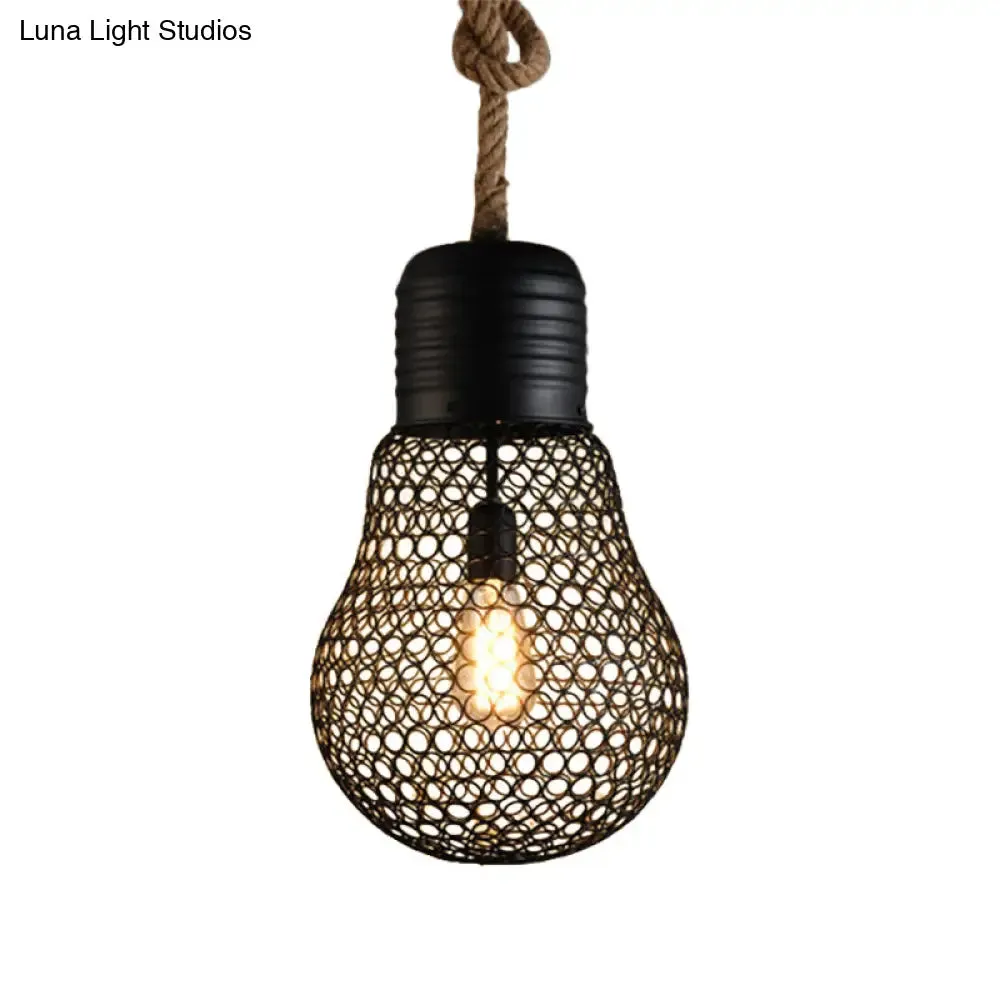 Industrial Metal Mesh Pendant Light - 6"/11" Wide, Loft Style, 1 Head, Black