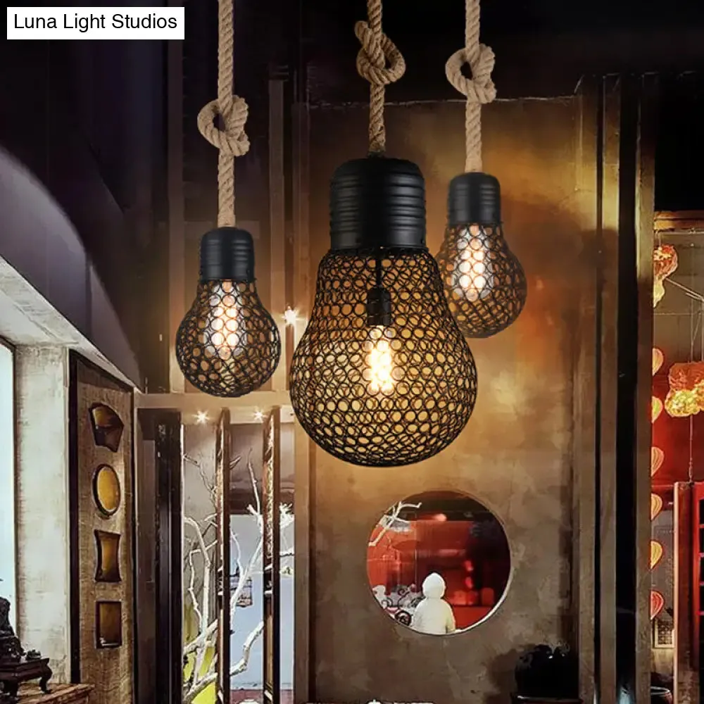 Industrial Metal Mesh Pendant Light - 6"/11" Wide, Loft Style, 1 Head, Black