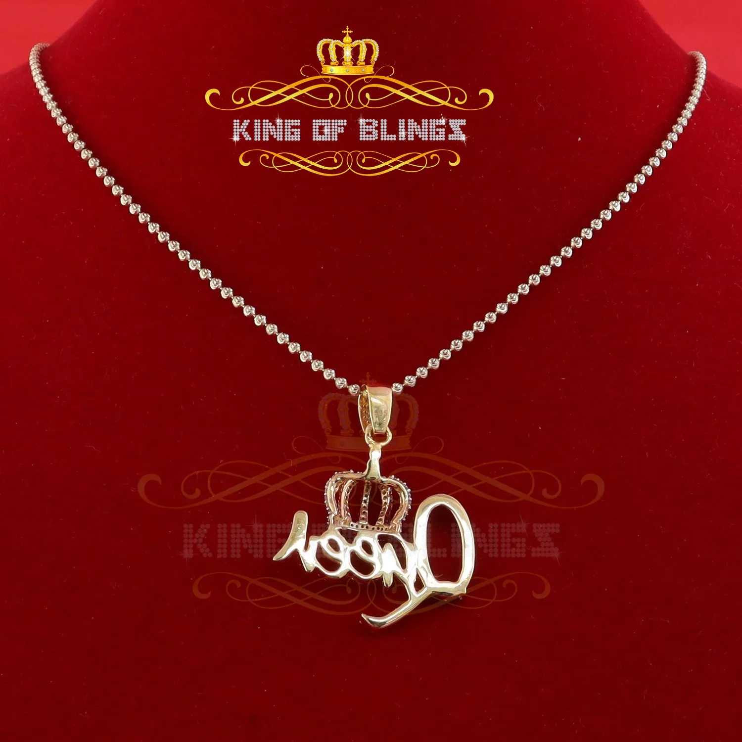 King Of Bling's Surprise With 1.00ct Moissanite Yellow 925 Silver Pendant for Your Queen Crown