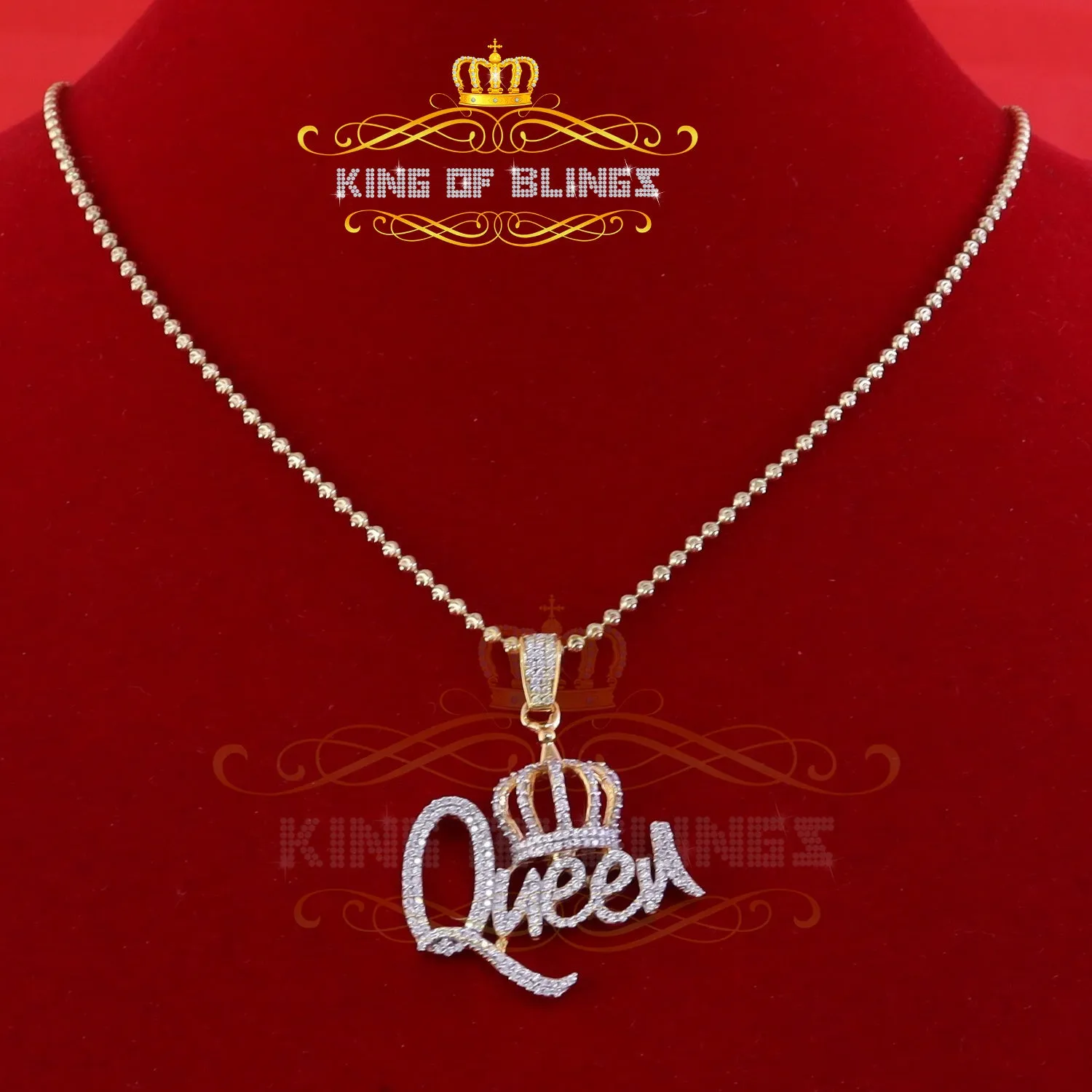 King Of Bling's Surprise With 1.00ct Moissanite Yellow 925 Silver Pendant for Your Queen Crown