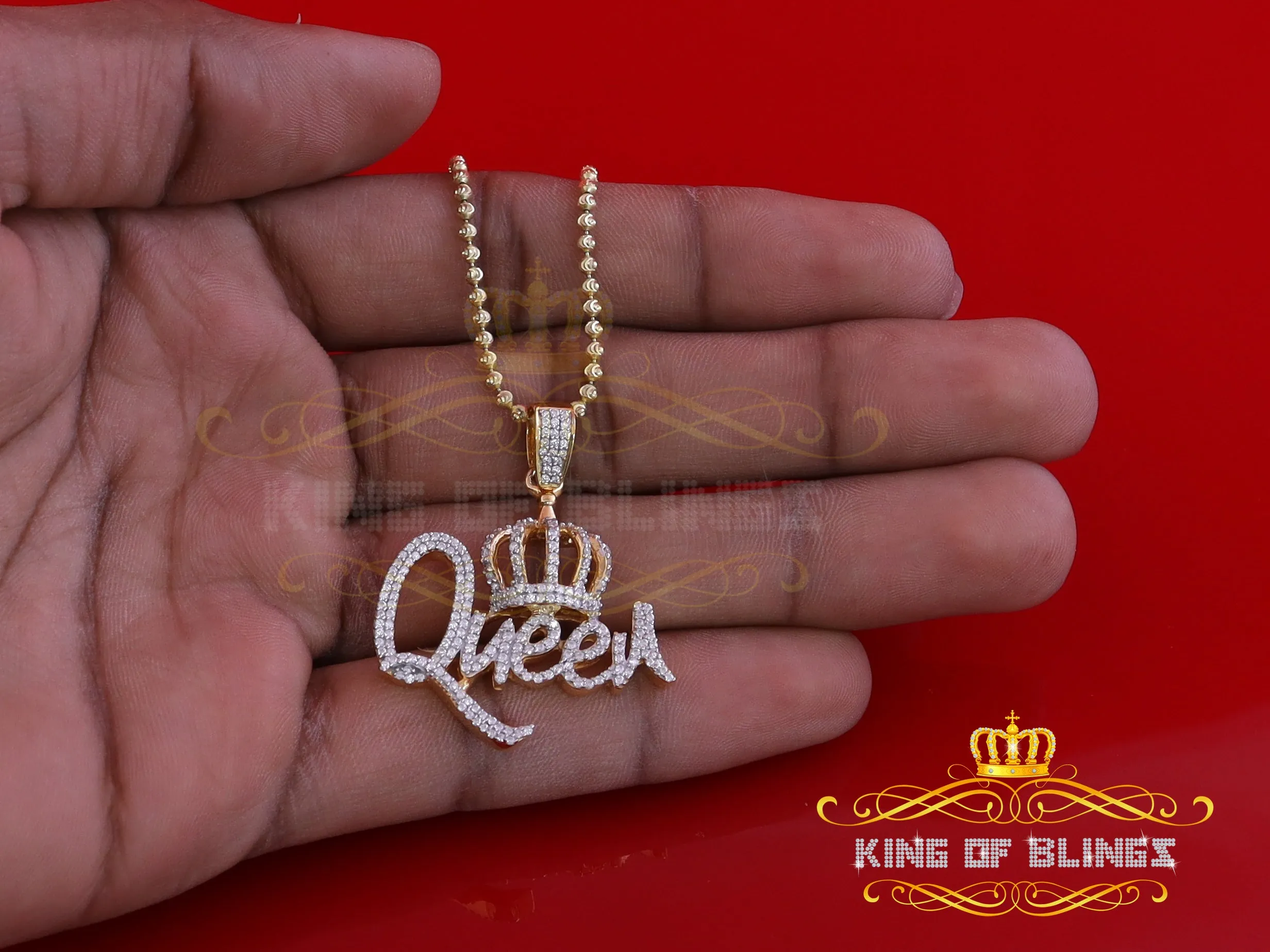 King Of Bling's Surprise With 1.00ct Moissanite Yellow 925 Silver Pendant for Your Queen Crown