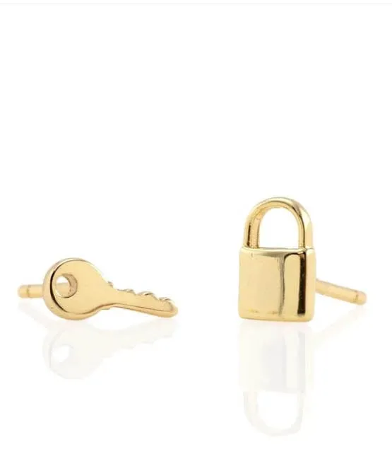 Kris Nations Lock & Key Stud Earrings - Gold