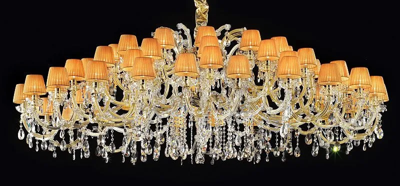 Large 60 Light Crystal Chandelier With Organza Shades