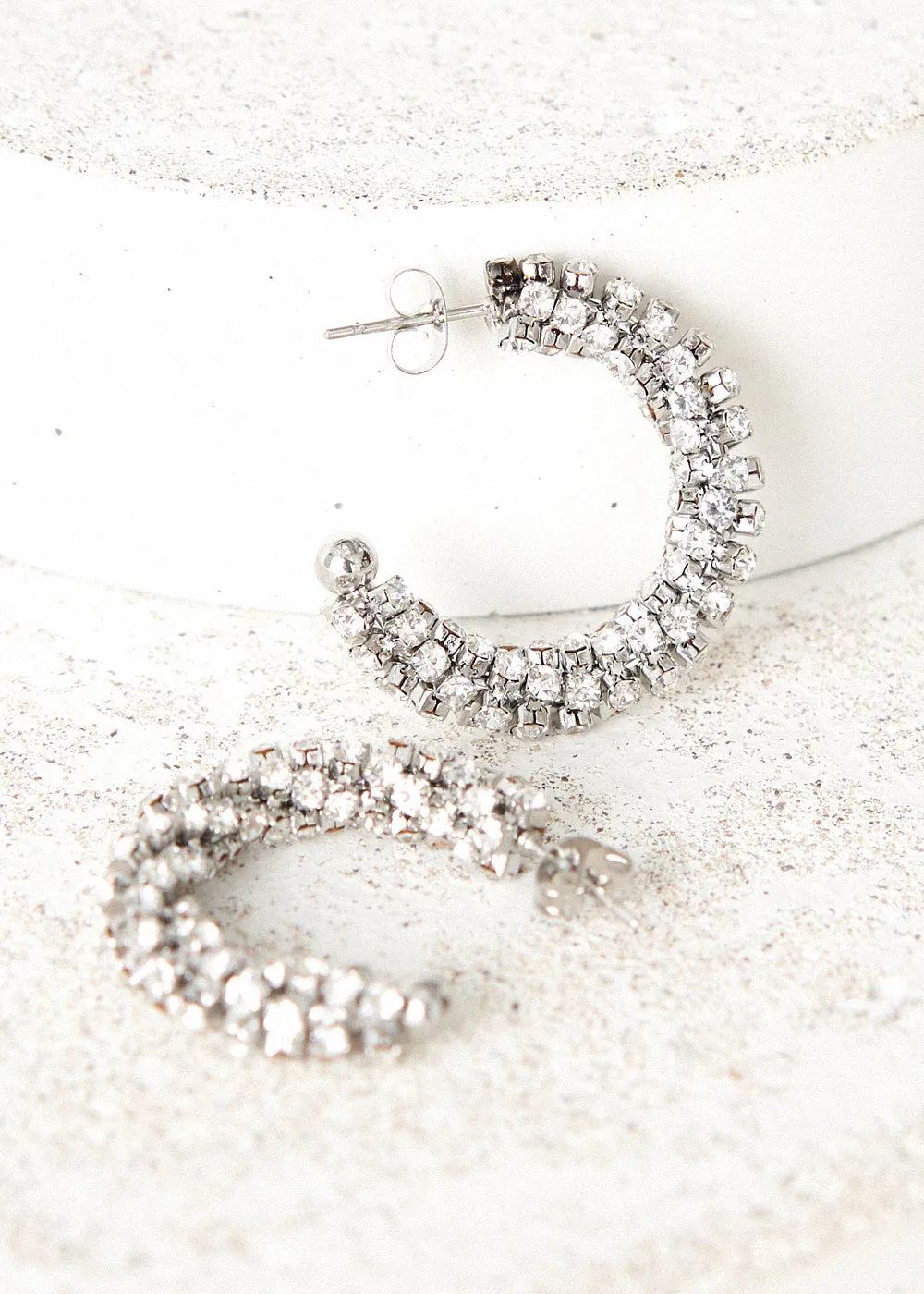 LENNOX BEADED HOOP EARRINGS - SILVER