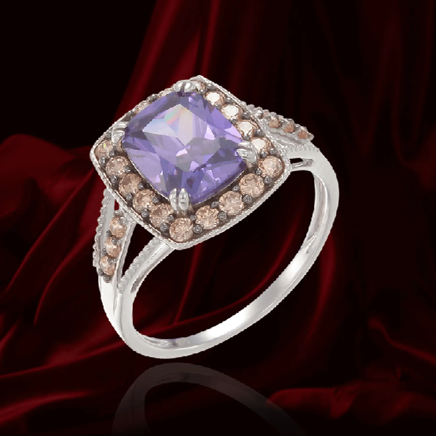 Luscious Vintage Inspired Amethyst, Rhodolite and Champagne Ring