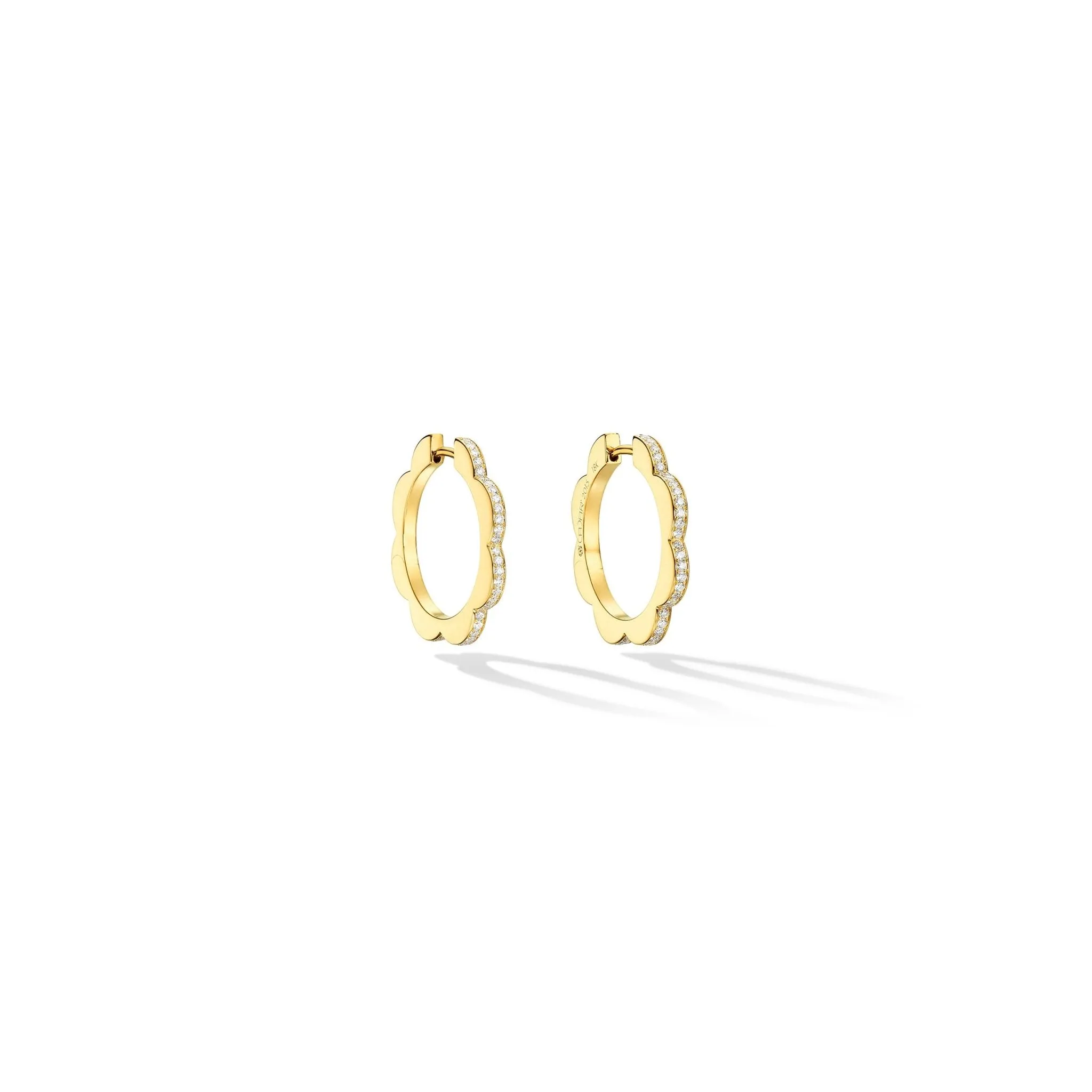 Medium Yellow Gold Triplet Hoop Earrings with Black and White Diamonds