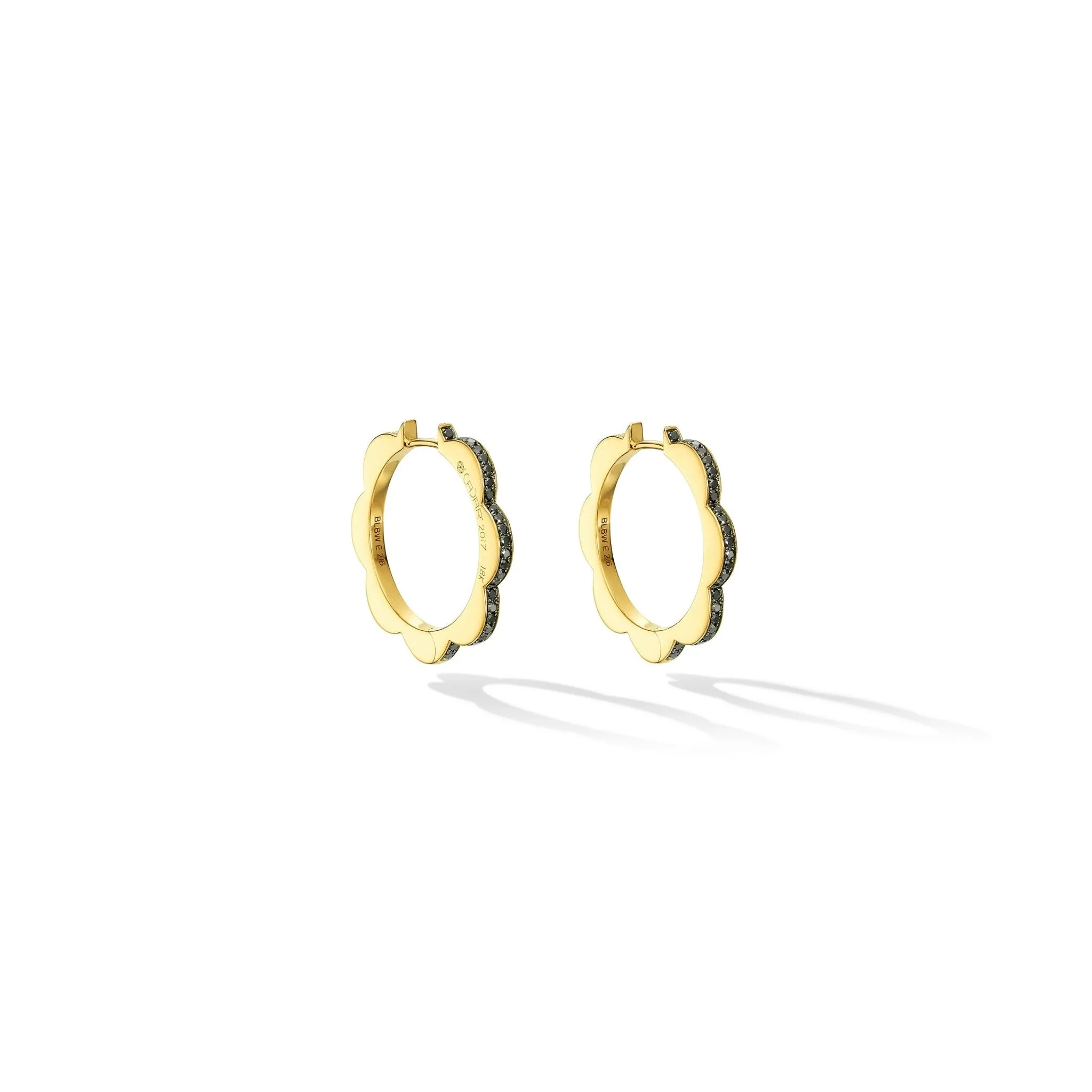 Medium Yellow Gold Triplet Hoop Earrings with Black and White Diamonds