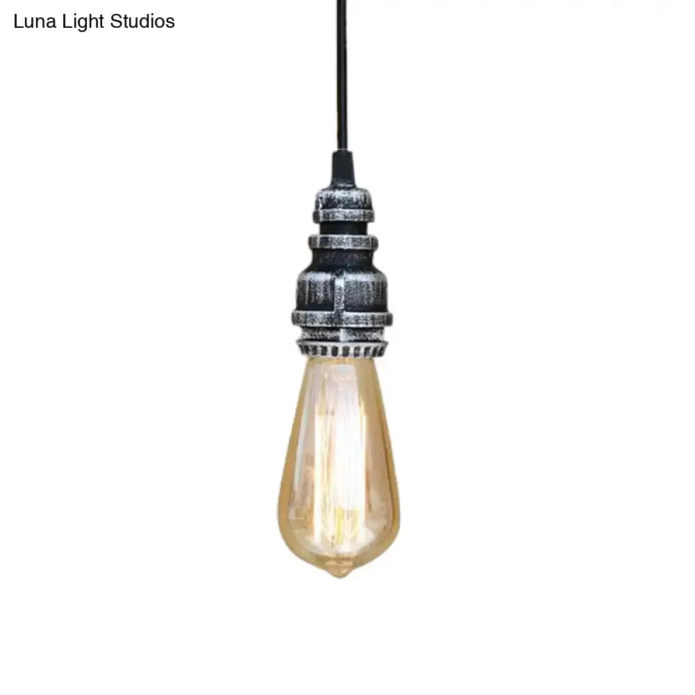 Metal Adjustable Hanging Lamp with Open Bulb - Industrial Stylish Ceiling Fixture (Black/Silver)