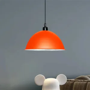 Metallic Industrial Ceiling Pendant Light - 1 Head Hanging Lamp with Dome Shade in Red/Yellow for Living Room