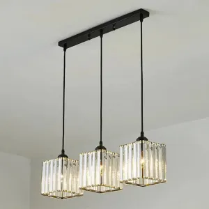 Modern Black Cylindrical Pendant Light with Crystal Shade - Stylish Suspension Lighting Fixture