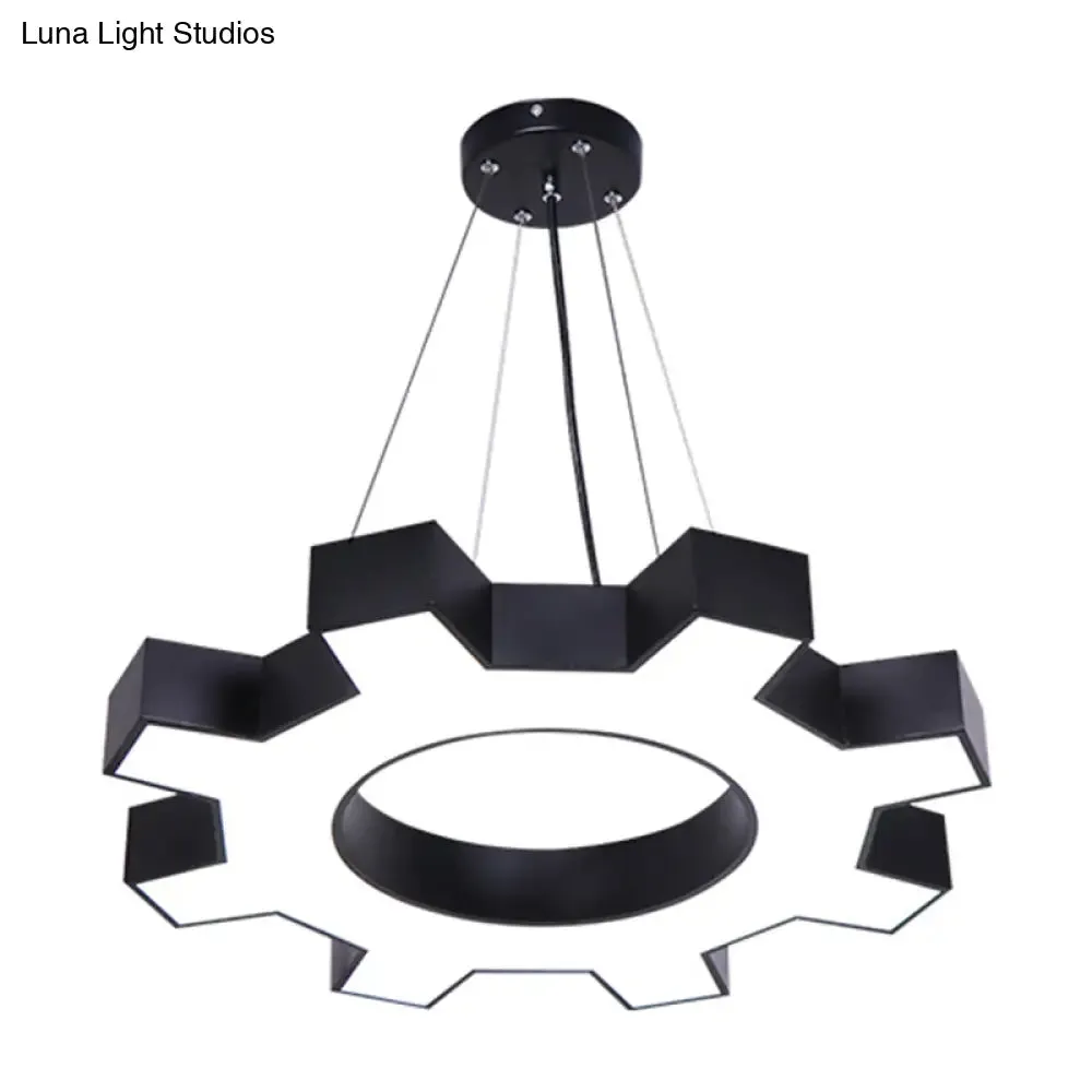 Modern LED Gear Shaped Gym Pendant Lighting: Metallic & Stylish Hanging Light Fixture