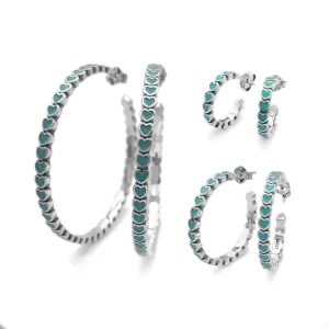 P546 Turquoise Heart Hoops 3 Sizes