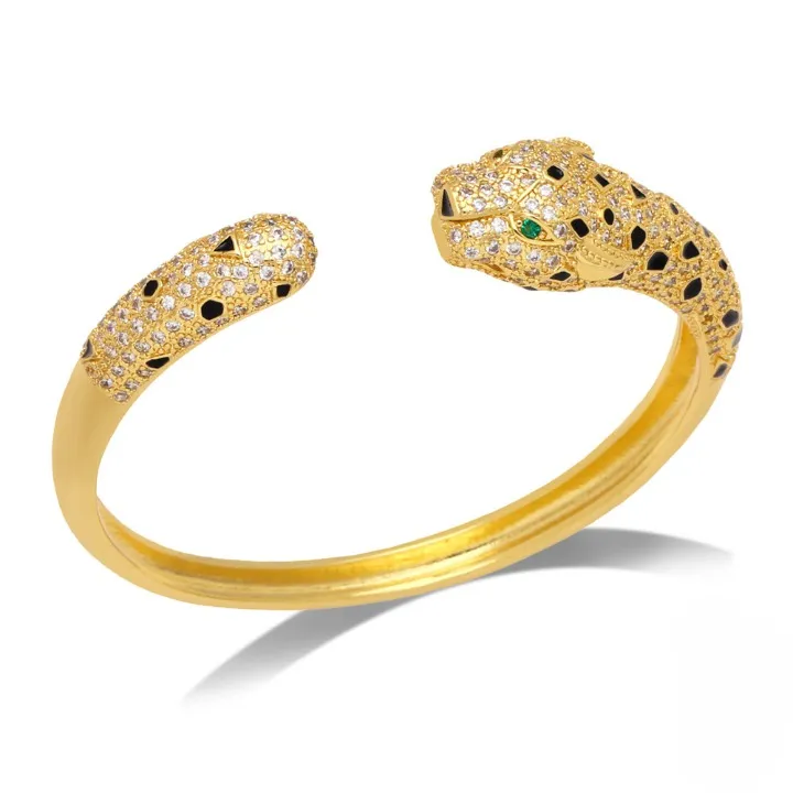 Panther Cuff Bangle Bracelet 18K Gold Plated Cubic Zirconia Stones