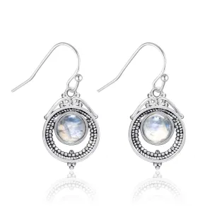 Petite 925 Sterling Silver Natural Rainbow Moonstone Drop Earrings