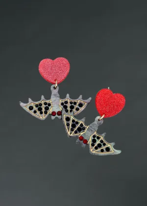 Resin Heart Bat Dangle Earrings