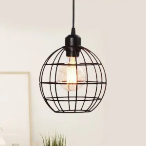 Retro Style Globe 1-Head Metal Ceiling Lamp with Wire Frame | Black/Copper