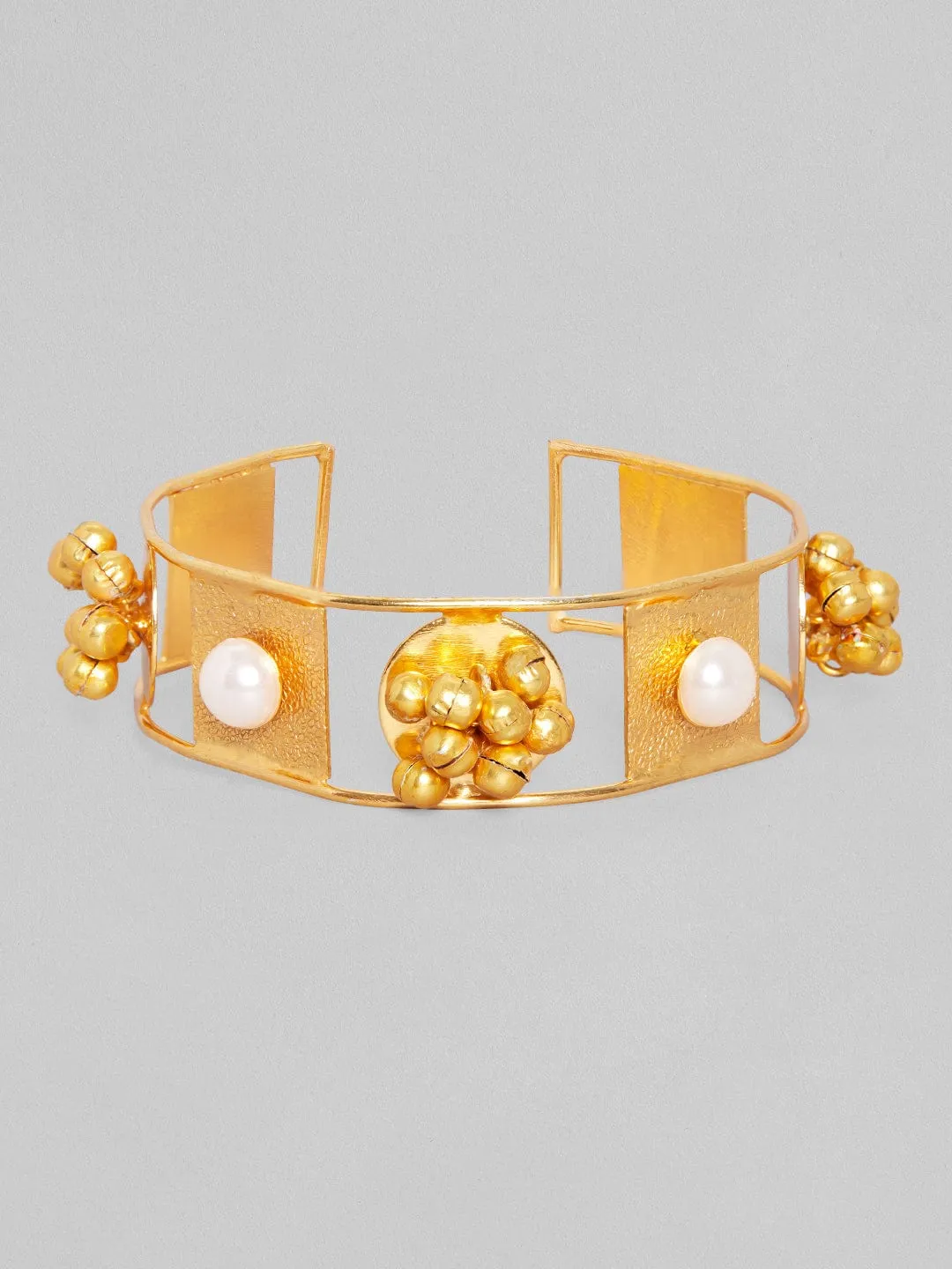 Rubans 24K Gold Plated Handcrafted Bracelet With Pearls And Golden Beads