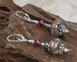 Ruby Shimmering Goldstone Lampwork Earrings