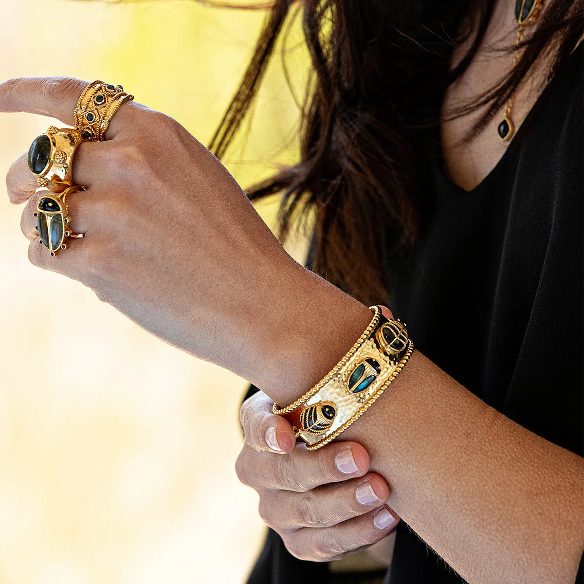 Scarab Family Cuff - Blue Labradorite/Black Agate