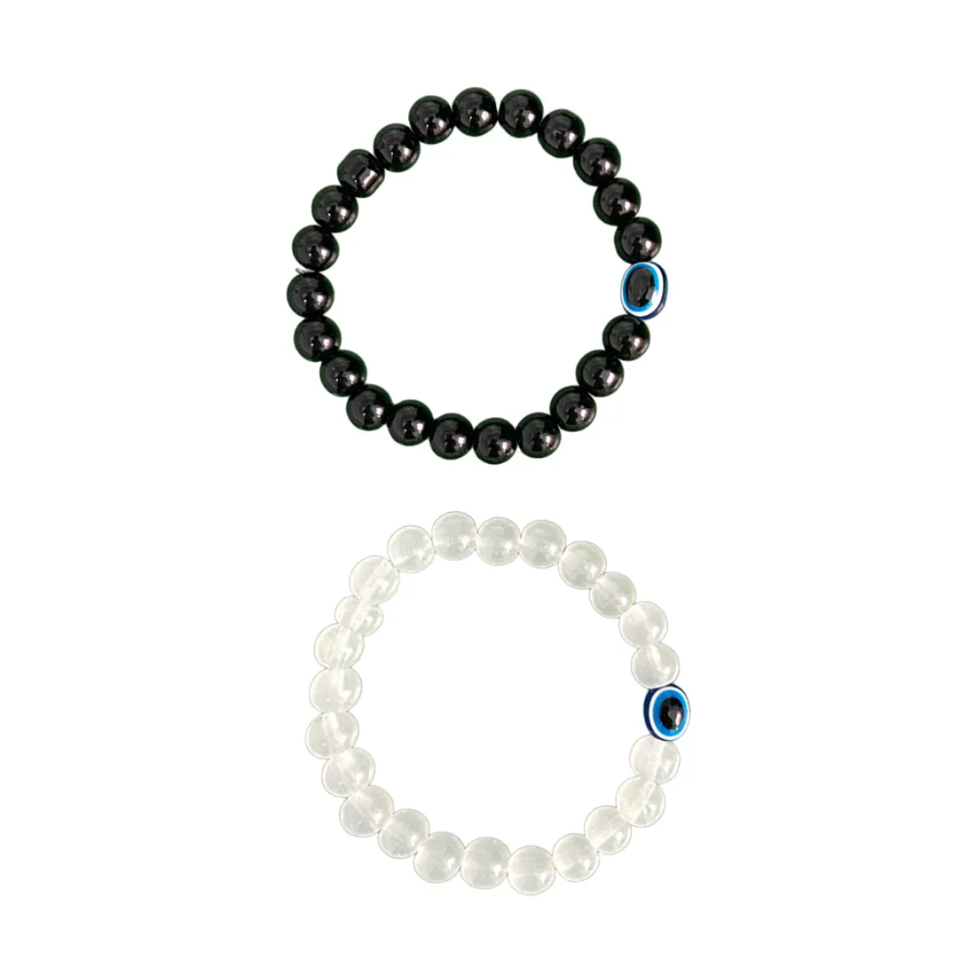 Set of 2 Evil Eye with Black & White Beaded Bracelets