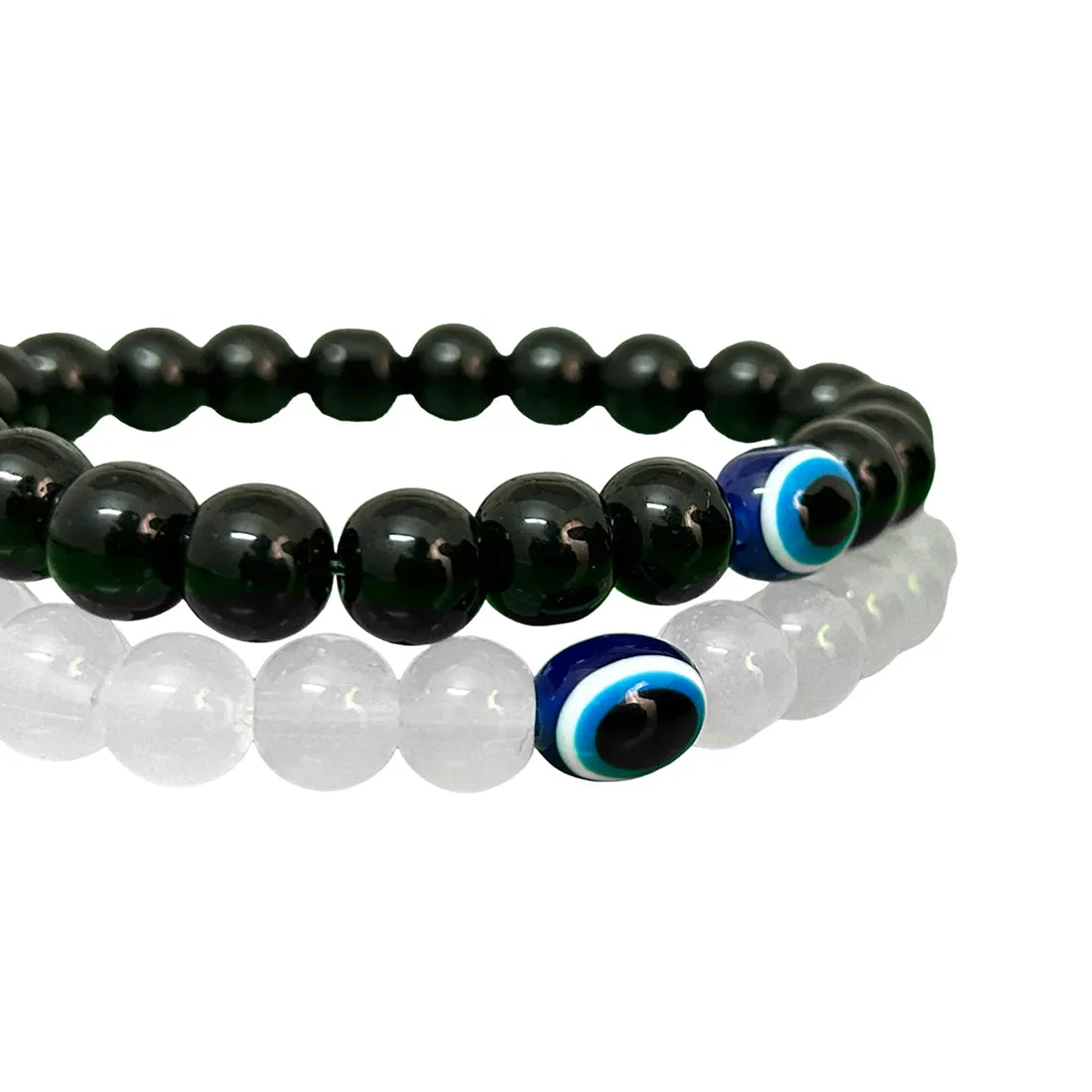 Set of 2 Evil Eye with Black & White Beaded Bracelets