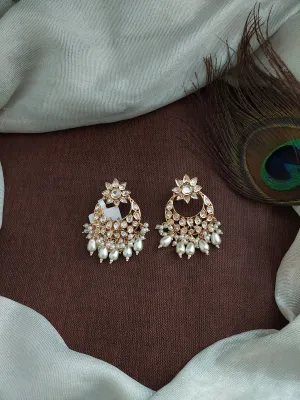 Shimmering Star Design Polki Kundan Chandbali Earrings