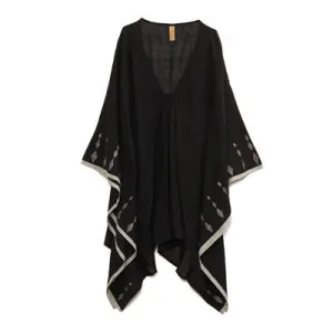 Short Handwoven Black Caftan with Diamond