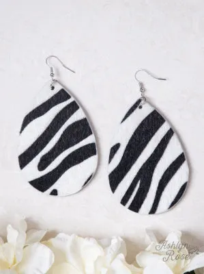 Simply Shimmering Zebra Print Fur Earrings, White