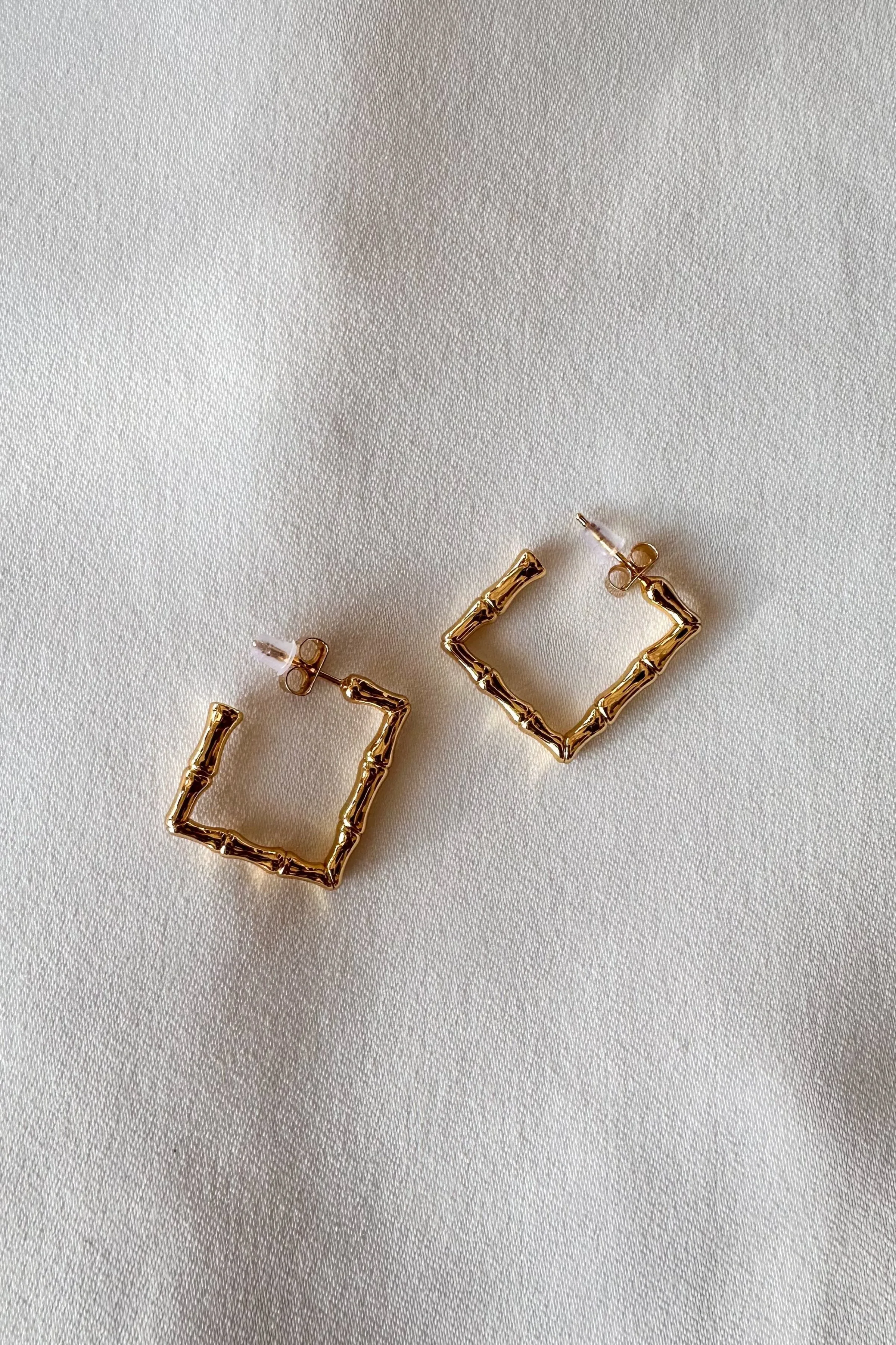 Small Square Hoop Bamboo Earrings