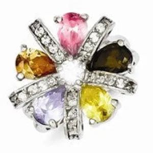 Sterling Silver Multi-colored CZ Floral Ring