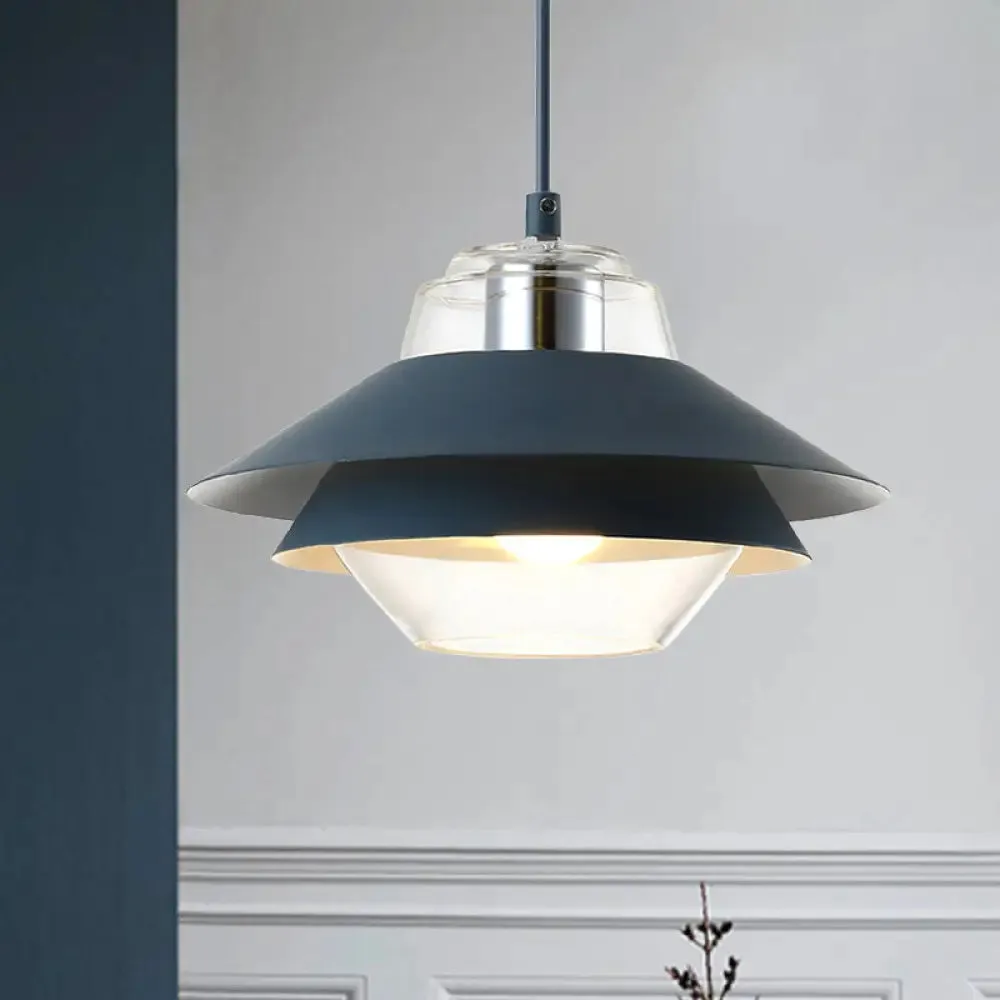 Stylish Gray/Yellow Flared Hanging Pendant Light with Clear Glass Shade