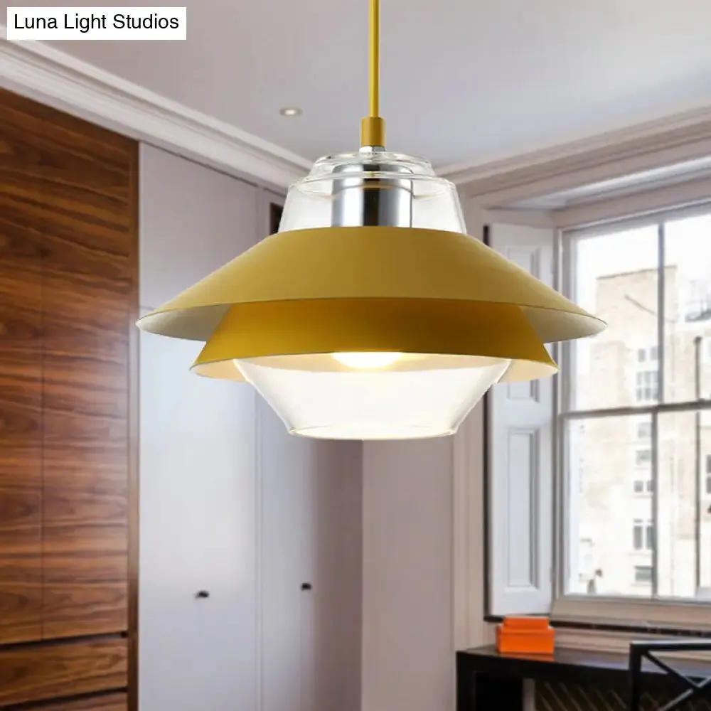 Stylish Gray/Yellow Flared Hanging Pendant Light with Clear Glass Shade